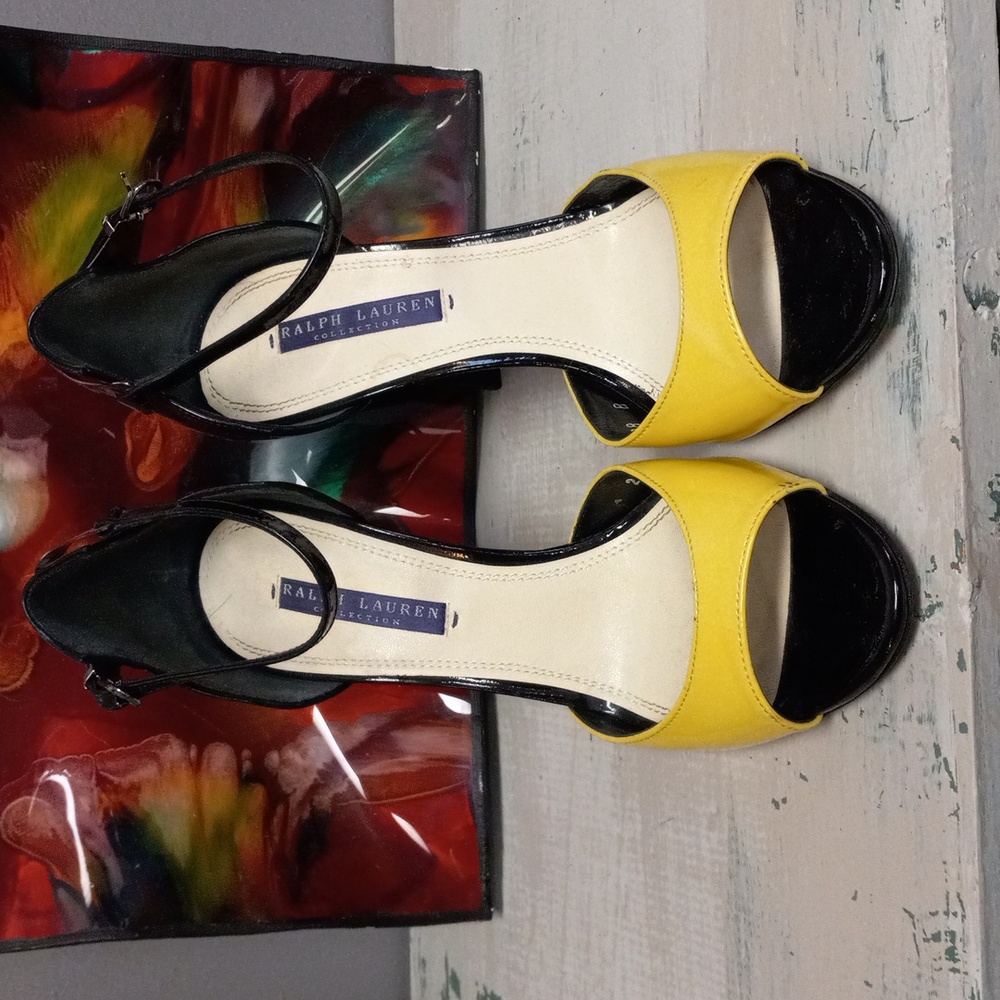 RALPH LAUREN COLLECTION Purple Label Black and Yellow Heels - Picture 7 of 12